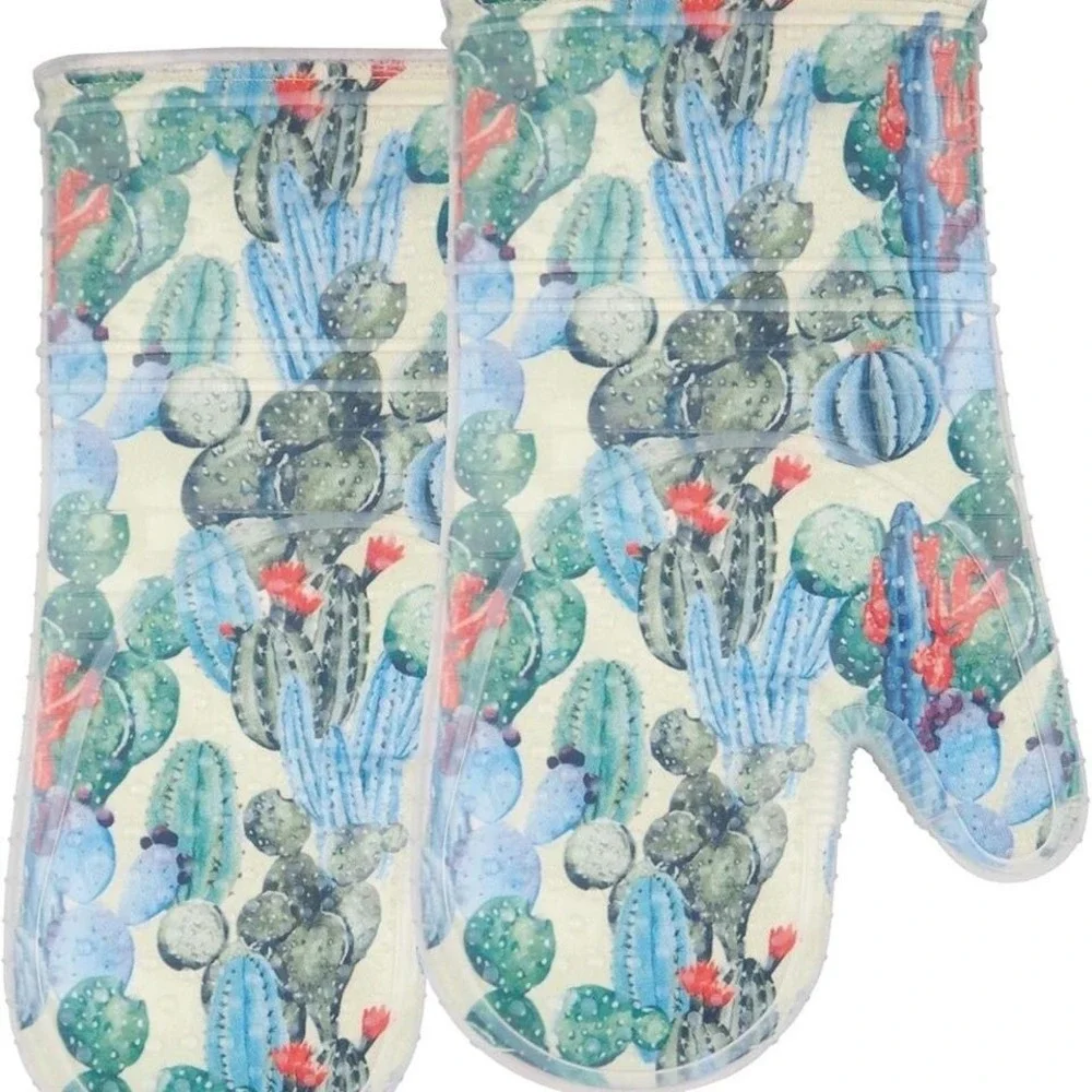 Oven Mitts Cactus Set of 2 Silicone Shell Heat Resistant 500 F KitchenWaterproof